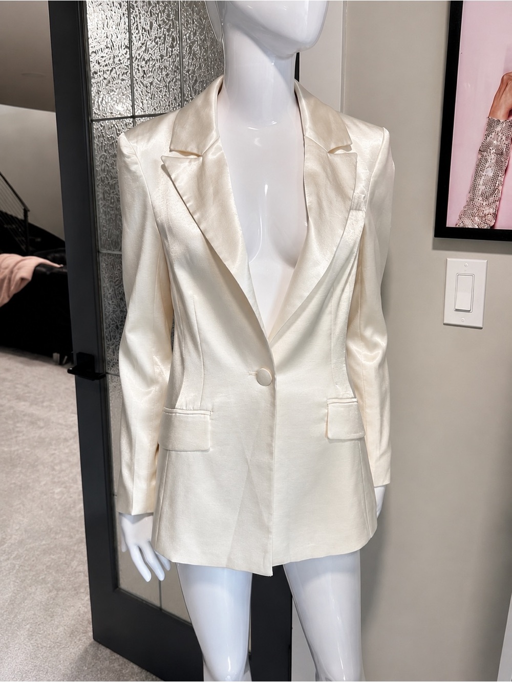 Fashion Nova Satin Ivory Blazer Jacket